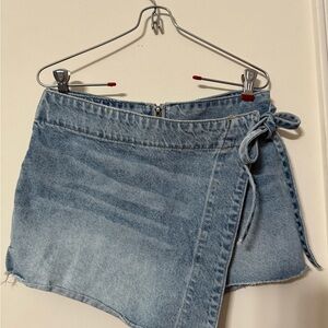 Free People Light Blue Denim Wrap Skort